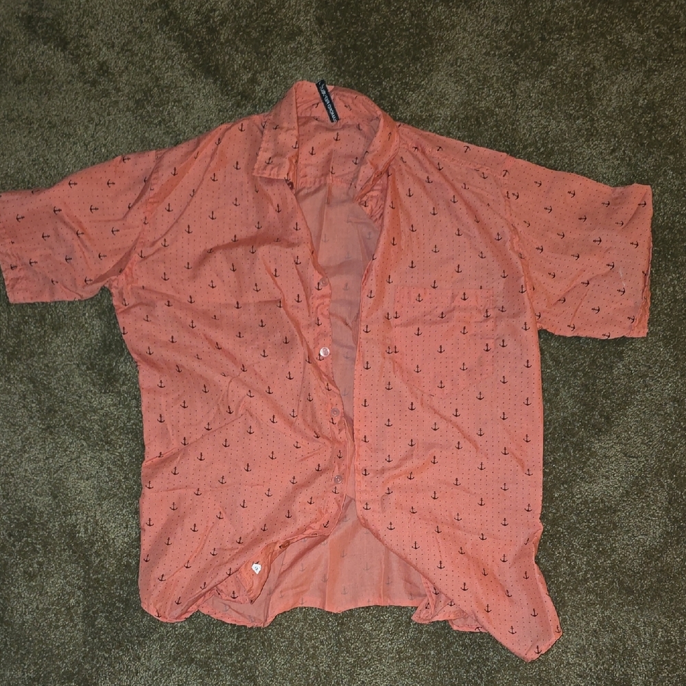 Casual Men's Orange Anchor Print Shirt